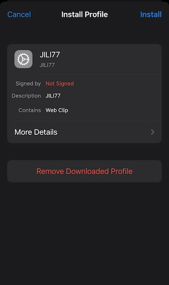 Step 4: Go to your iPhone's settings and select JILI77's profile. Then press "install" this profile.